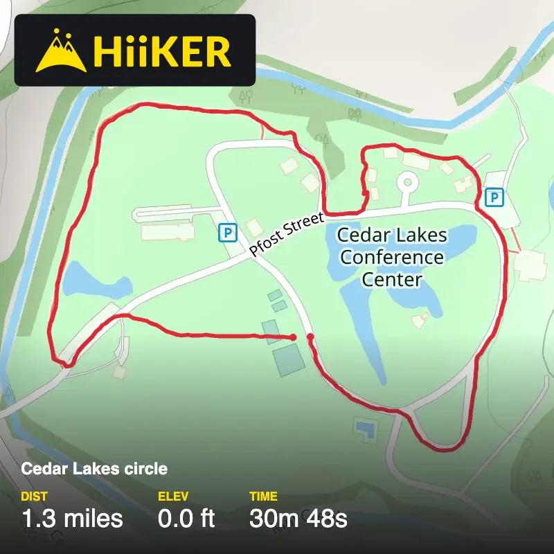 A map preview of the recording Cedar Lakes circle .