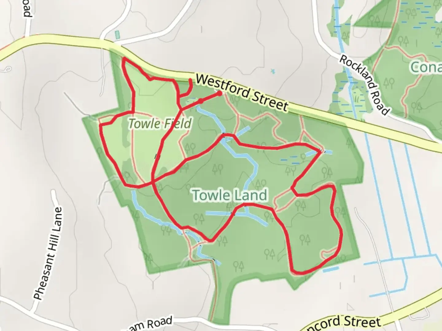 An image depicting the trail Towle Outer and Outer Loop and its surrounding area.