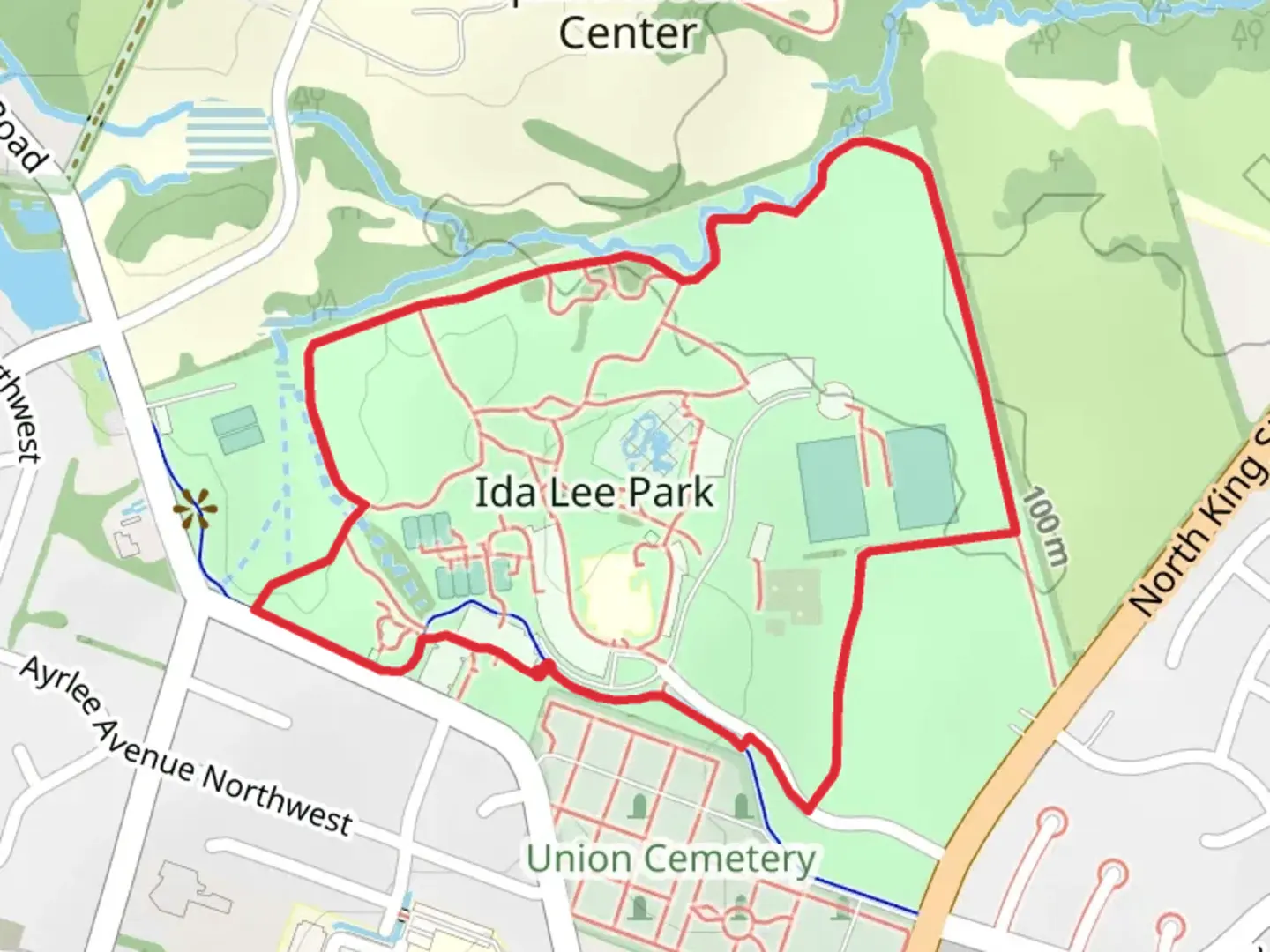 An image depicting the trail IDA Lee Dr NW Loop and its surrounding area.