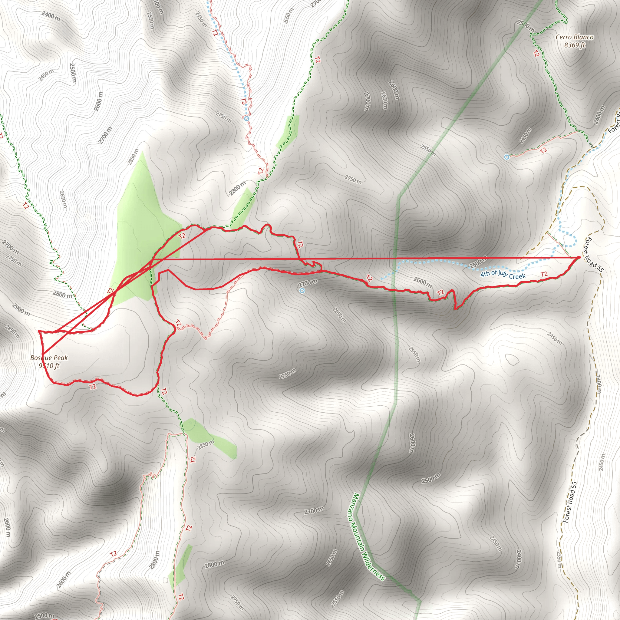 Bosque Peak via Bosque Trail and Old Bosque Trail mobile static map