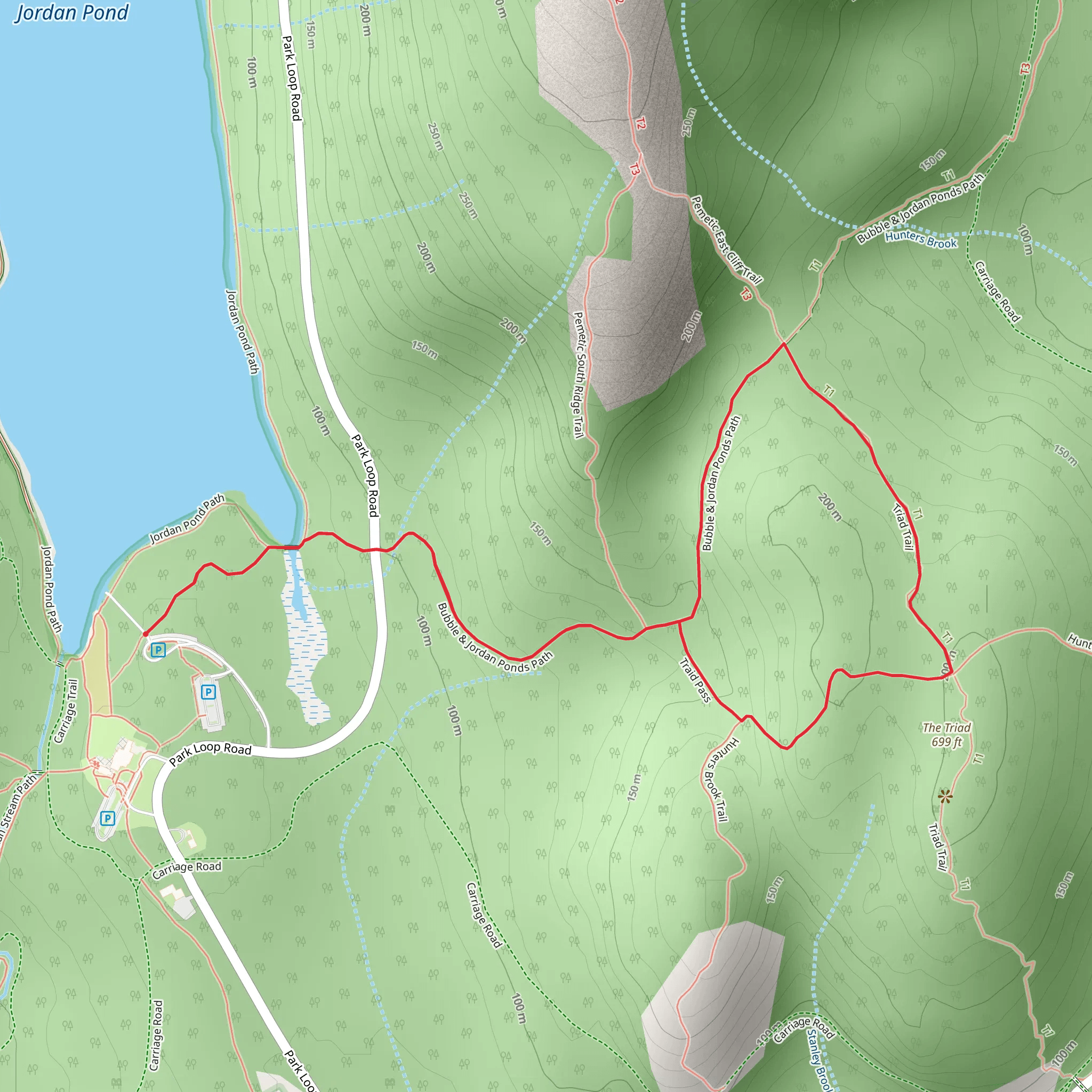 Bubble and Jordan Ponds Path mobile static map