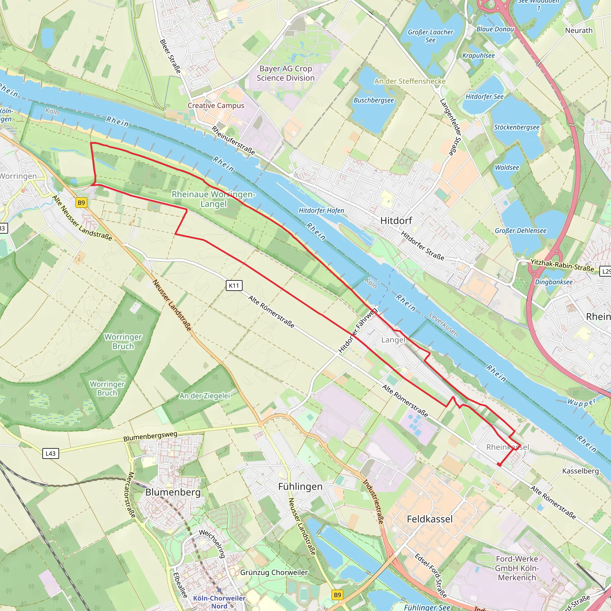 Rhein via Jakobs Pilgerweg Nijmegen Koeln and Langeler Kreuzweg mobile static map