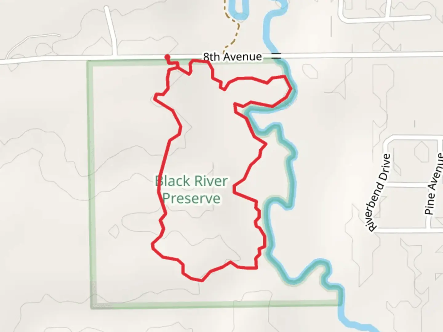 An image depicting the trail Black River Preserve Loop Trail and its surrounding area.