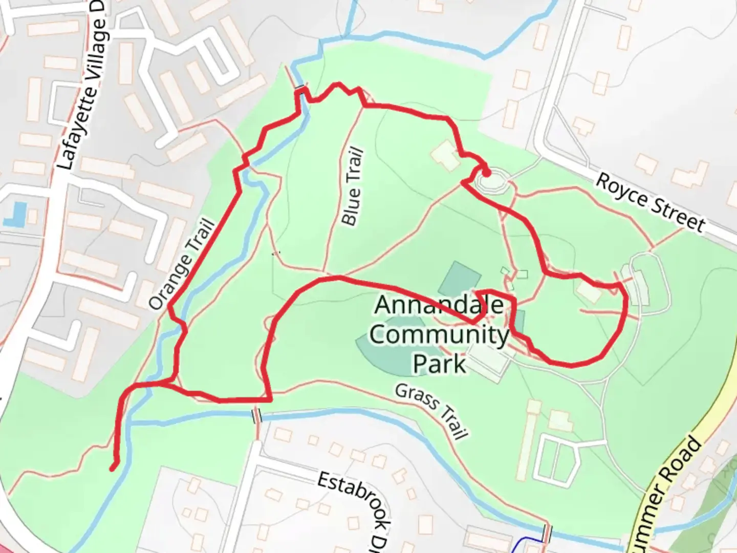 An image depicting the trail Annandale Community Park Loop and its surrounding area.