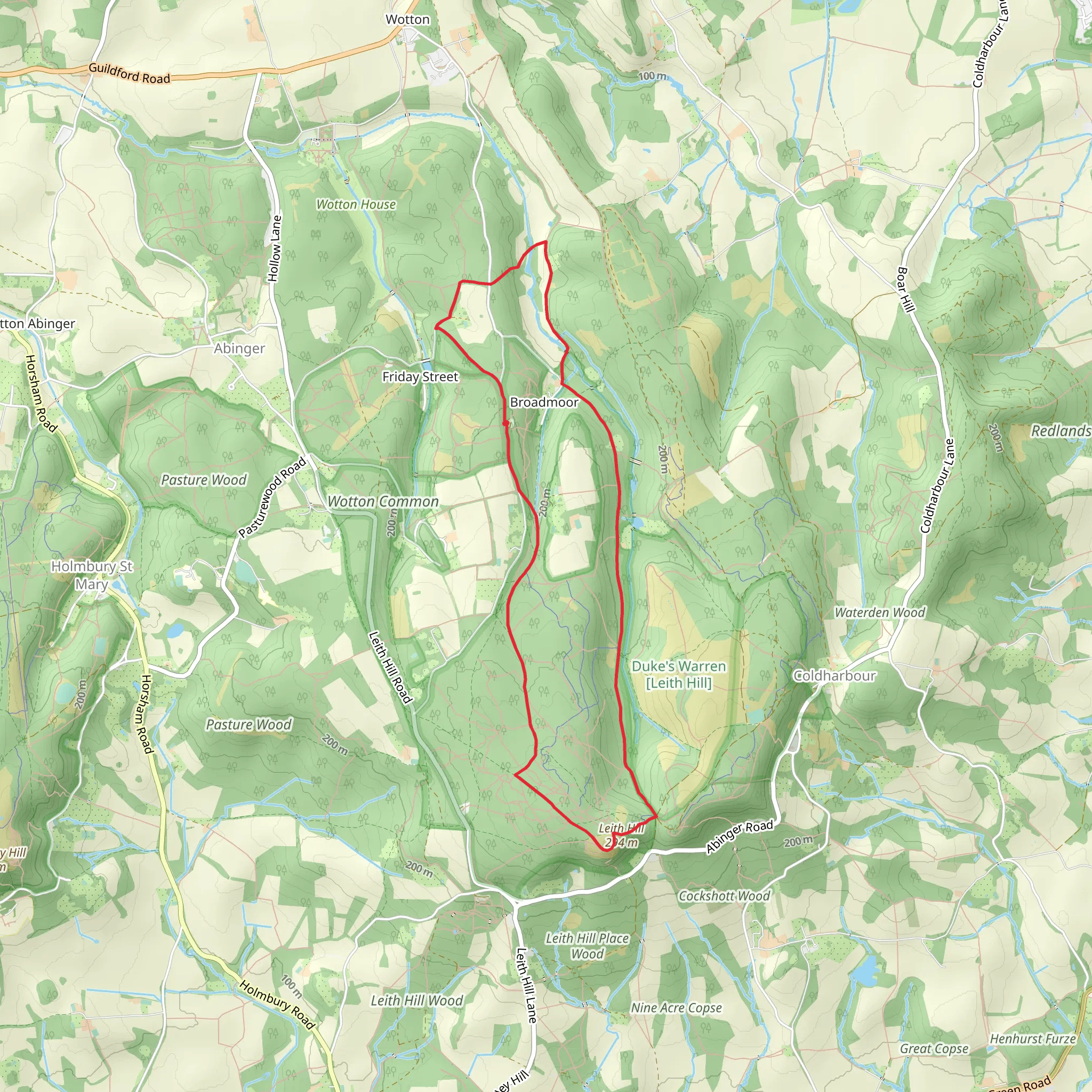 Wotton Common River Tillingbourne Loop mobile static map
