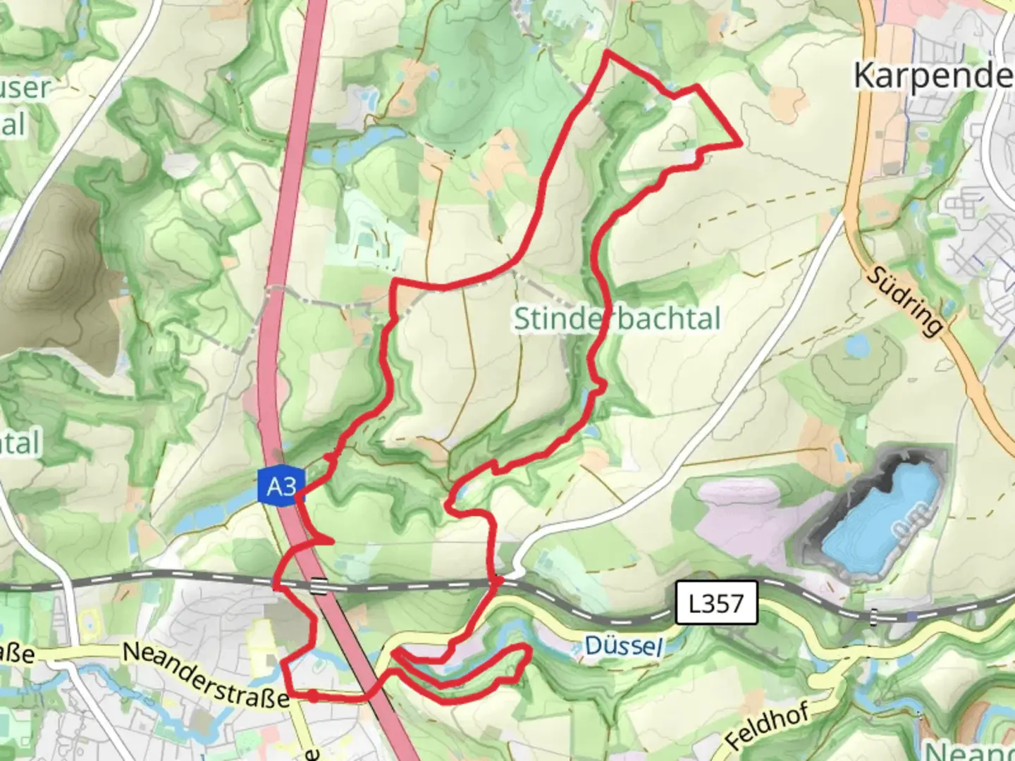 An image depicting the trail Stinderbachtal, Nösenberg and Maria-im-Tal and its surrounding area.