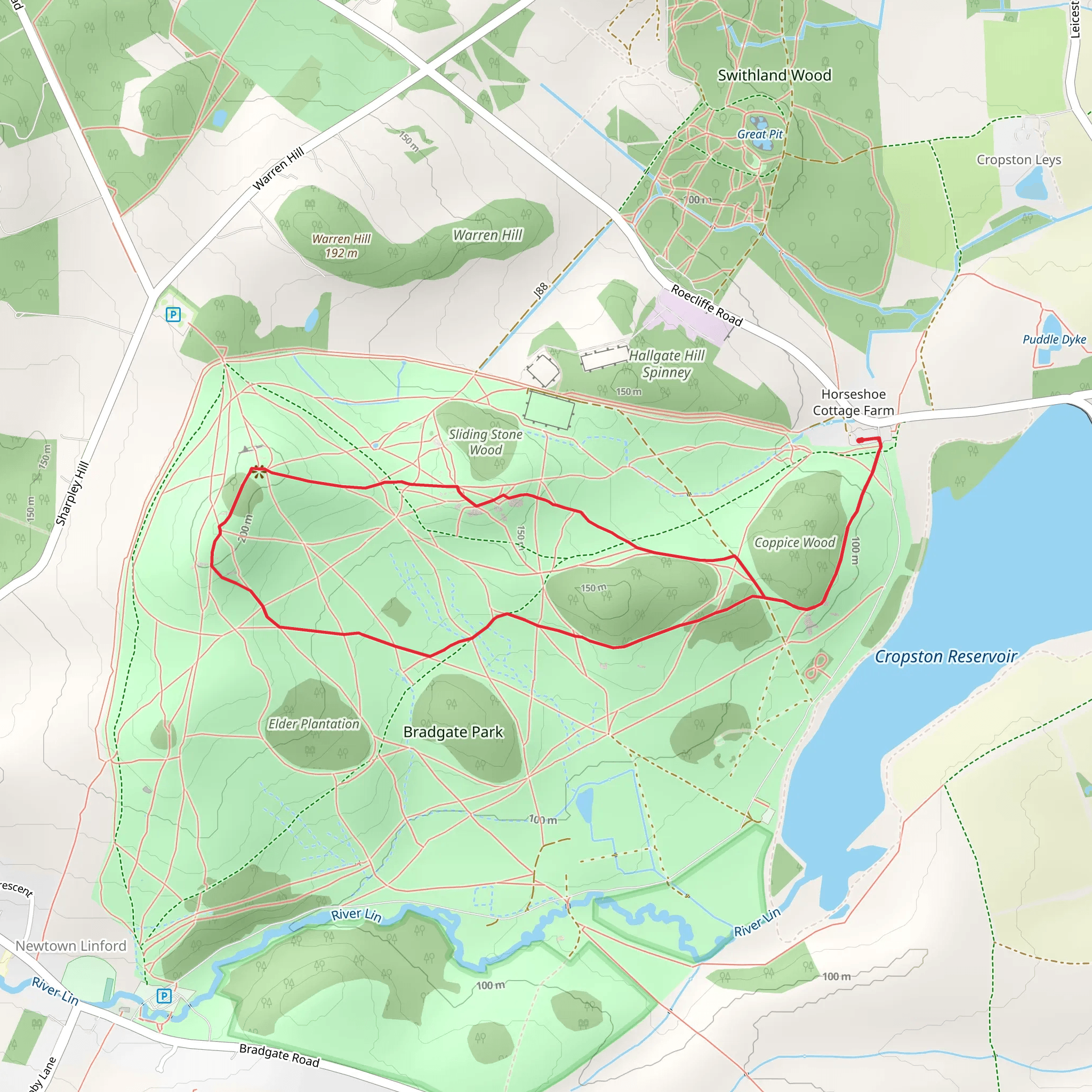 Coppice Wood, Dale Spinny and Old John Wood Loop mobile static map