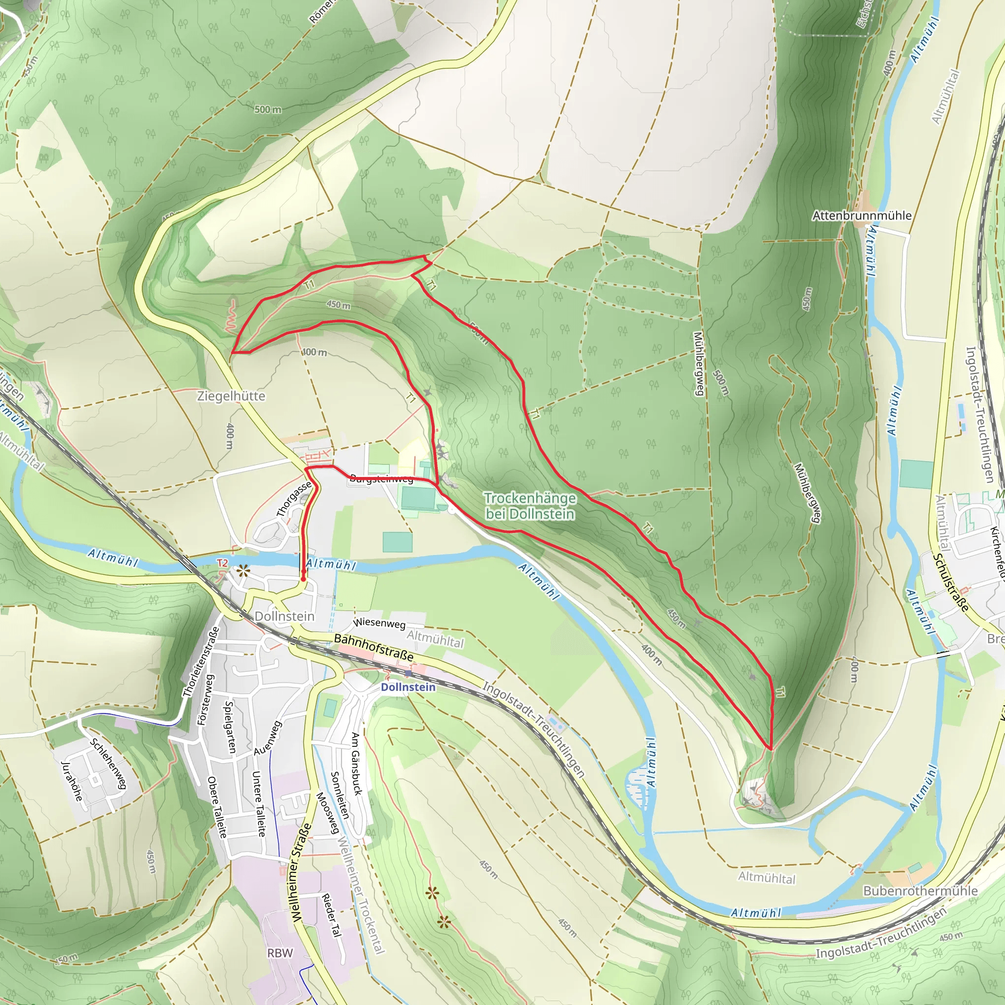 Trockenhänge bei Dollnstein, Maderfelsen and Muhlberg Loop mobile static map