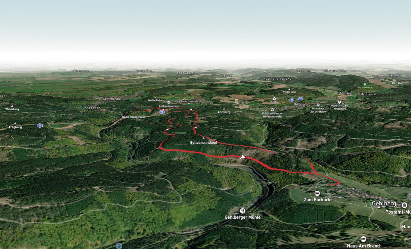 Steiniger Hügel via Dursch's Tal der Zahmen Gera and Bergpfad Gehlberg