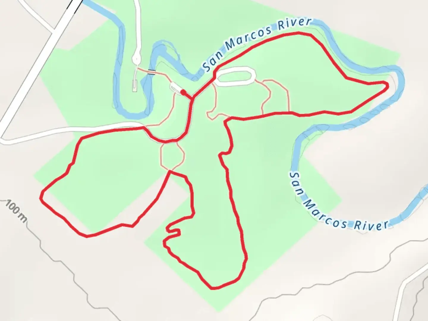 An image depicting the trail Palmetto State Park Loop and its surrounding area.
