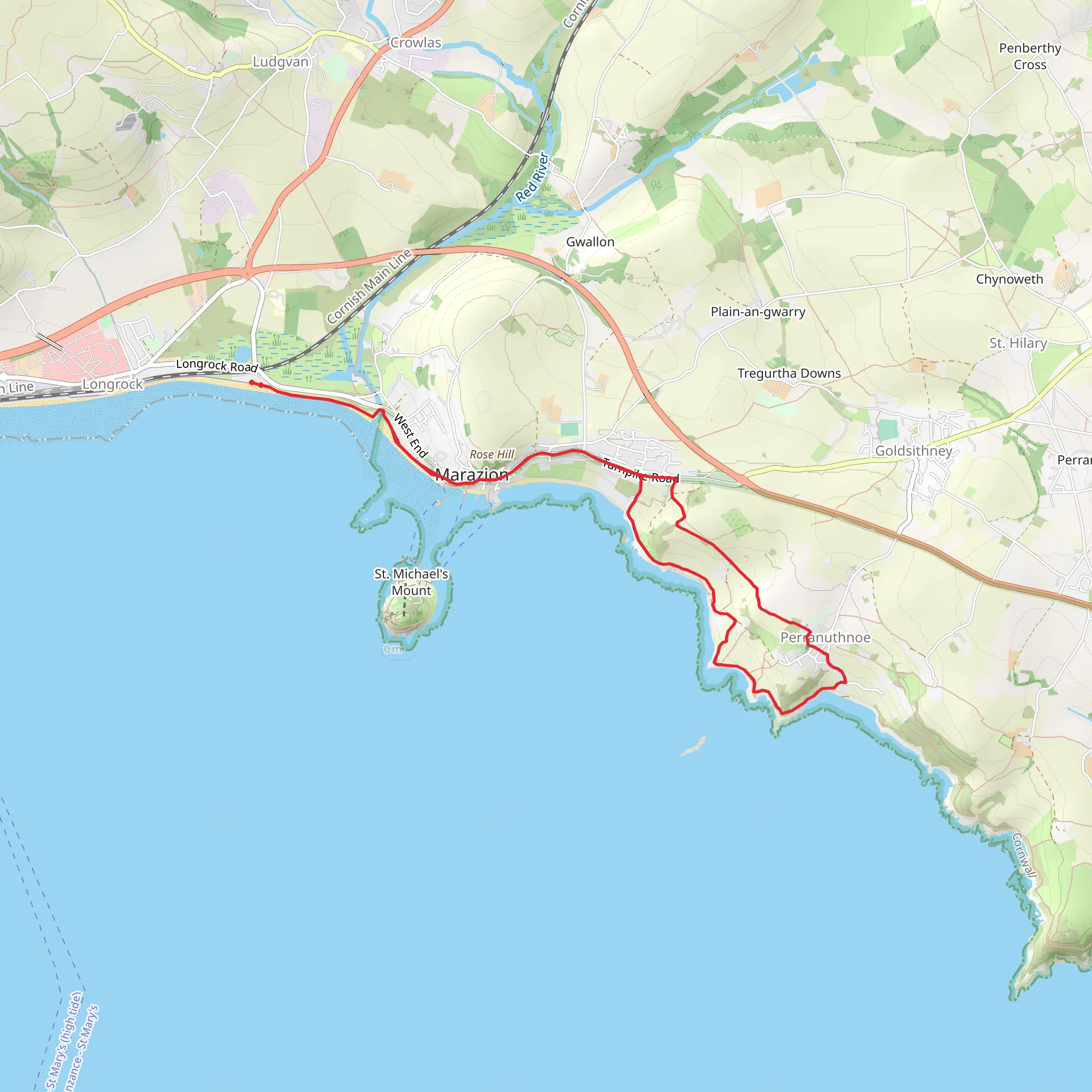 Perranuthnoe Circular from Marazion seafront Walk mobile static map