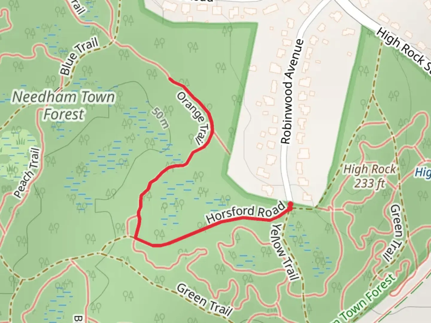 An image depicting the trail High Rock Woods and its surrounding area.