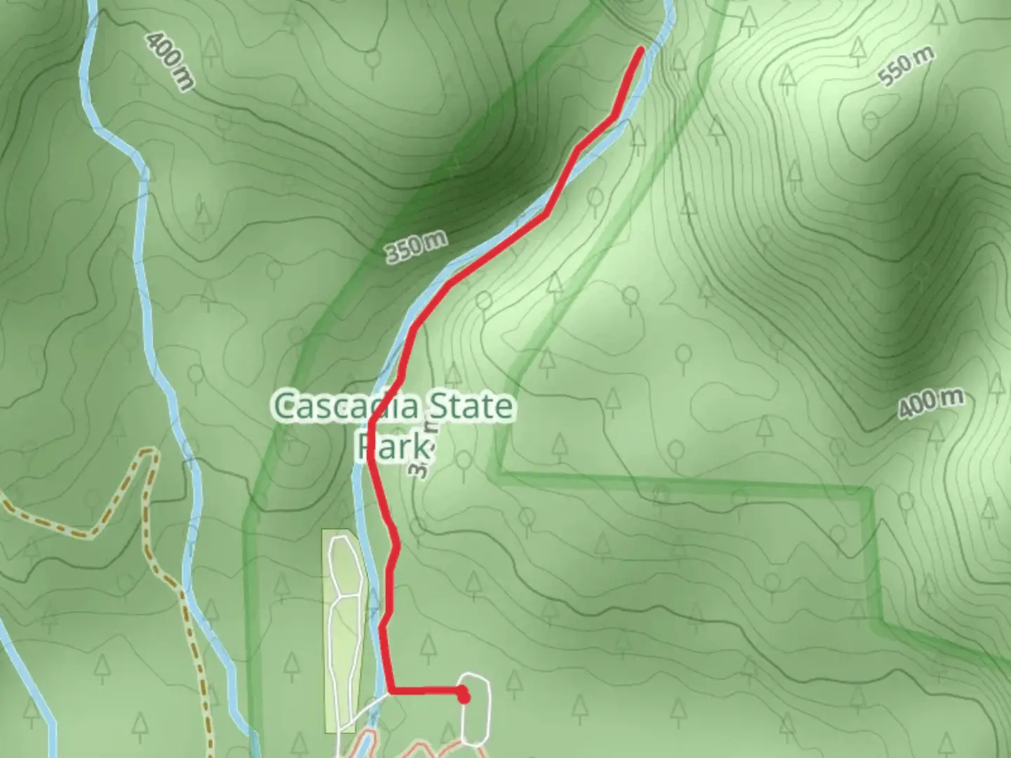 An image depicting the trail Lower Soda Creek Falls Trail and its surrounding area.