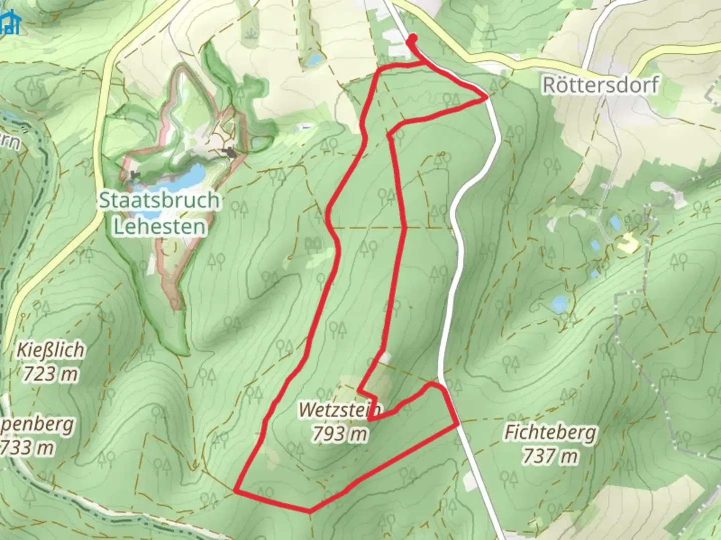An image depicting the trail Wetzstein Loop and its surrounding area.