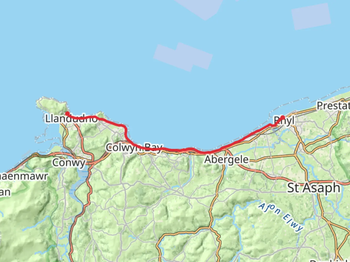 An image depicting the trail Rhyl to Llandudno and its surrounding area.