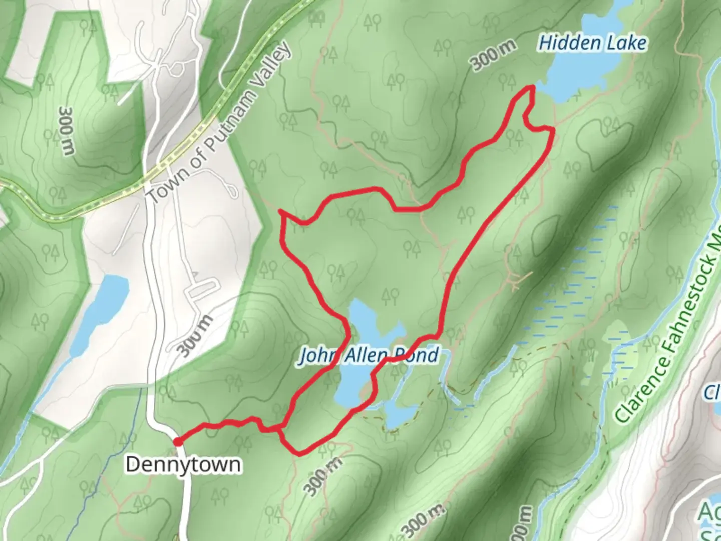 An image depicting the trail Hidden Lake and John Allen Pond Loop Trail and its surrounding area.