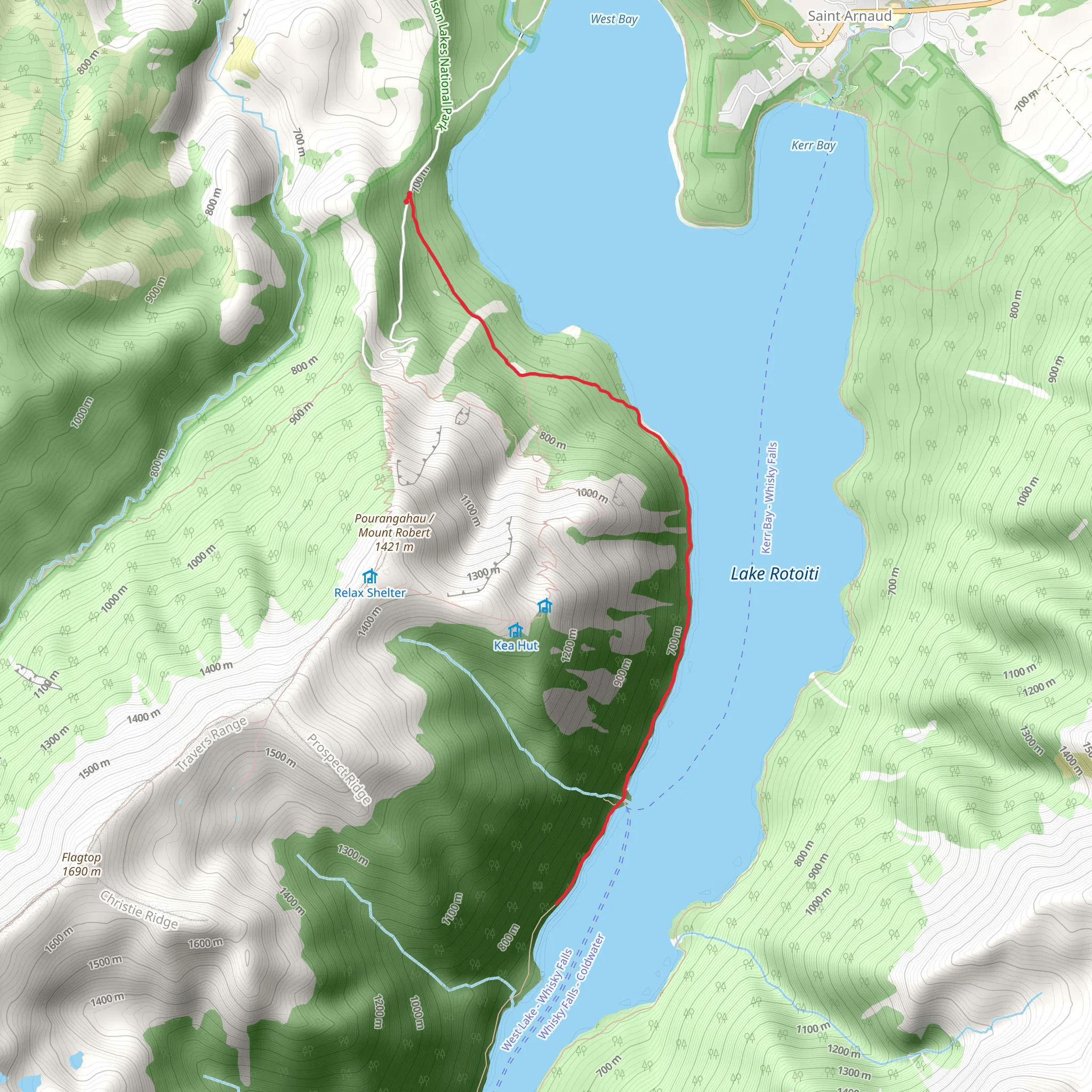Whiskey Falls via Lakeside Track mobile static map