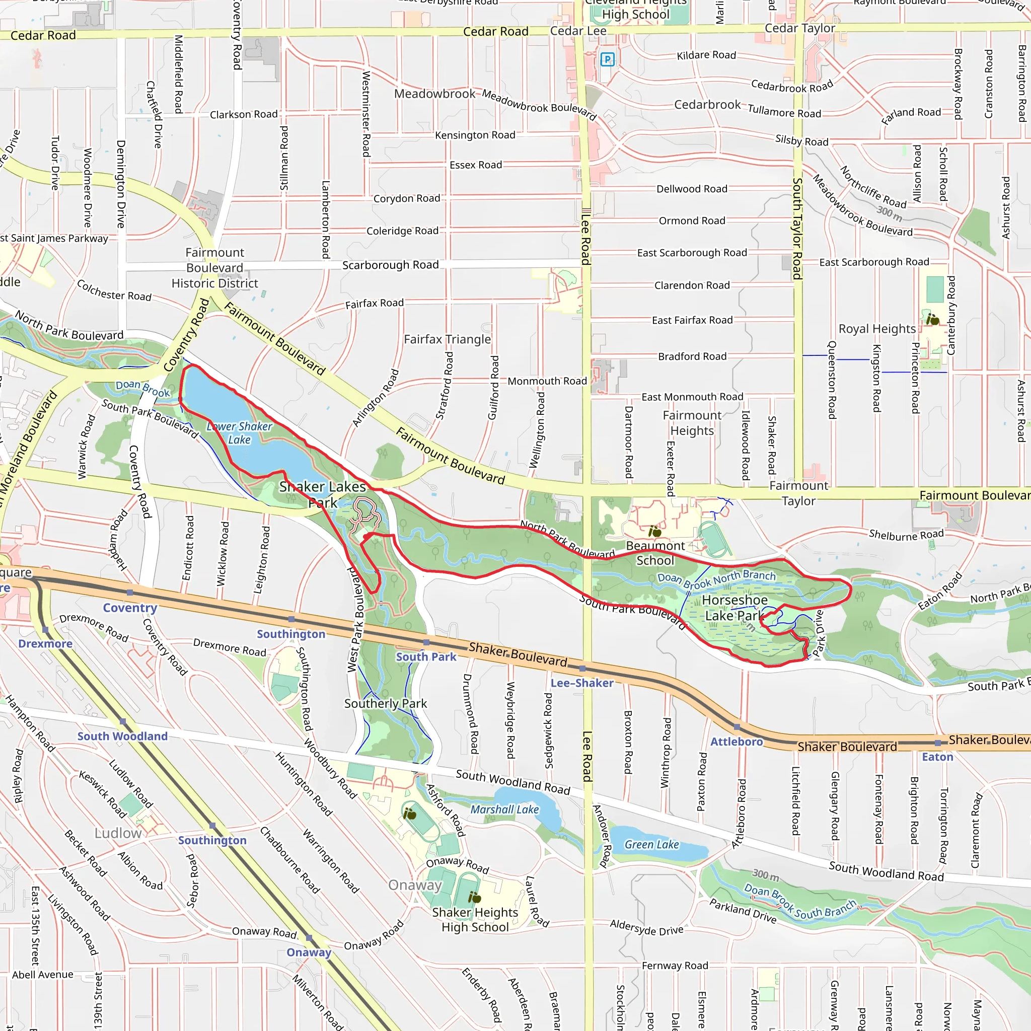 Lower Shaker Lake and Horseshoe Lake Park Loop mobile static map