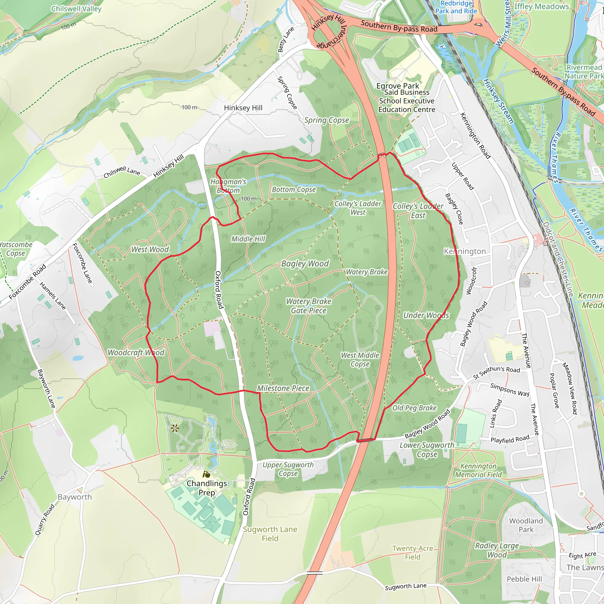 Bagley Wood Loop mobile static map