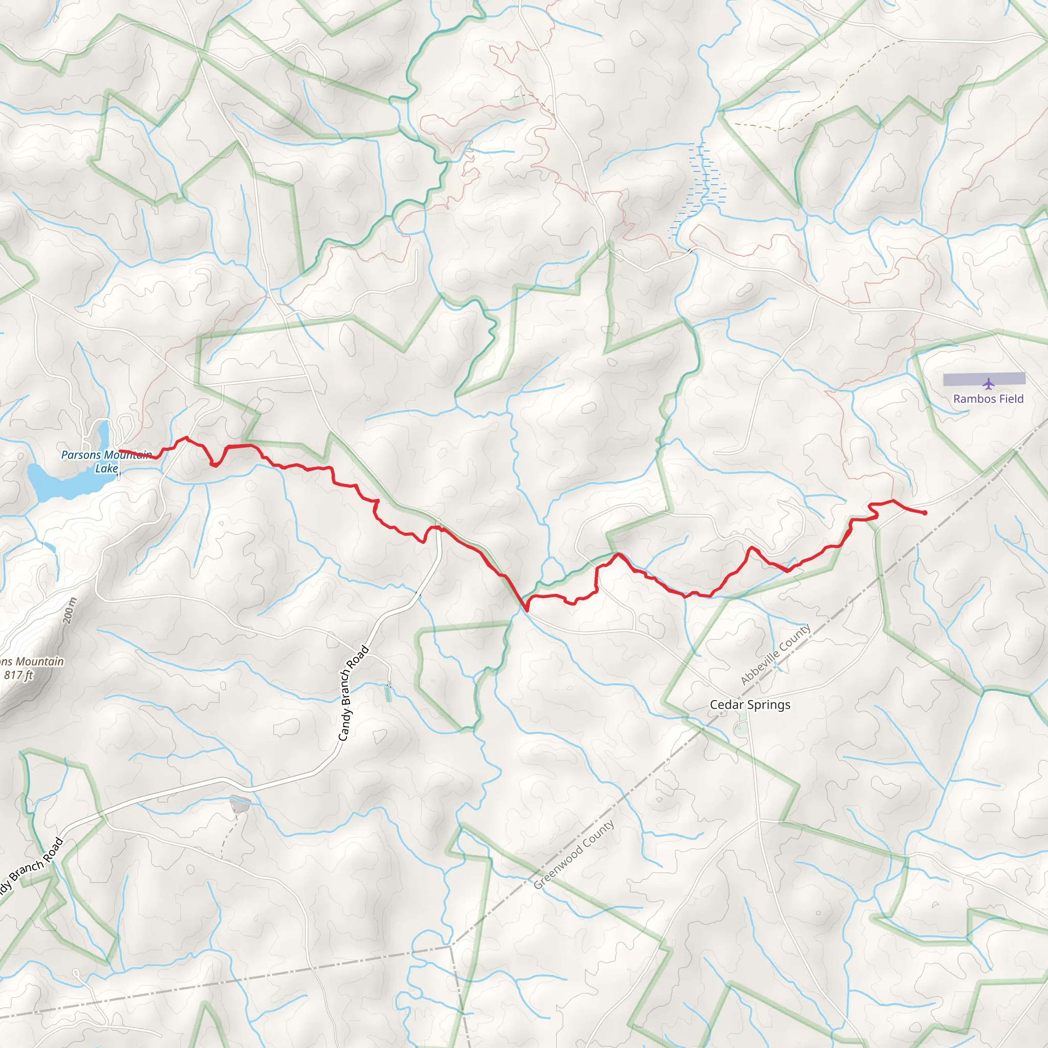 Parsons Mountain Lake from Cedar Springs Road mobile static map