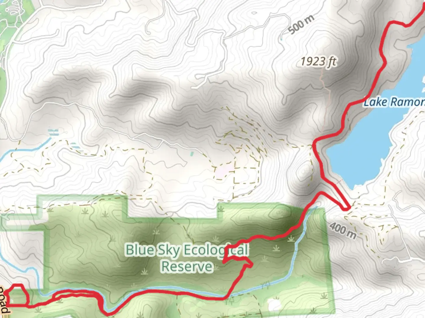 An image depicting the trail Lake Ramona from Espola Road and its surrounding area.