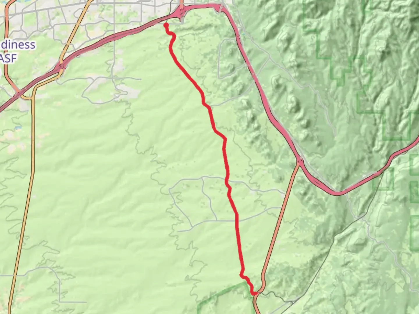 An image depicting the trail Santa Fe Rail Trail Out and Back and its surrounding area.