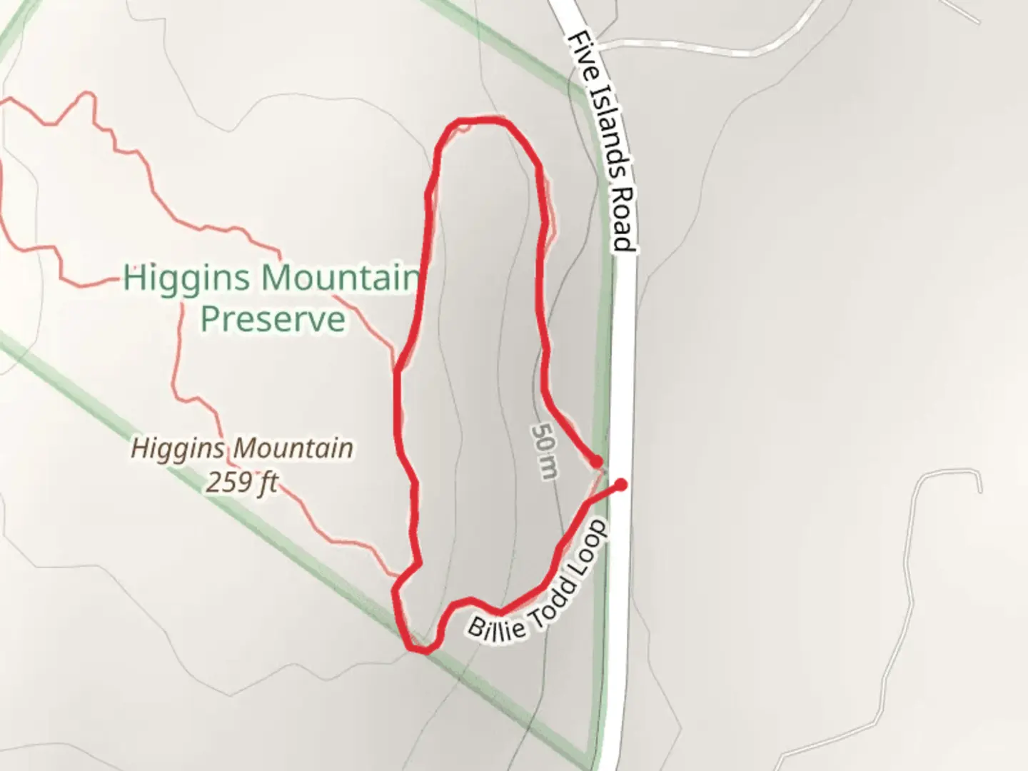 An image depicting the trail Five Islands Road Loop and its surrounding area.