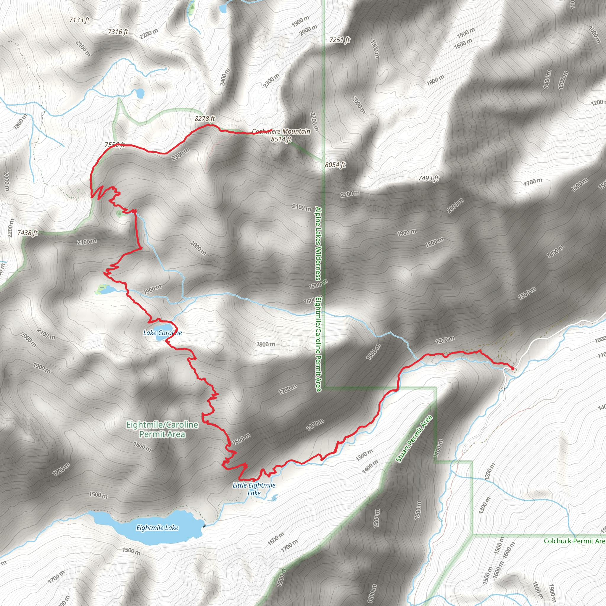 Cashmere Mountain via Eightmile Lake Trail mobile static map