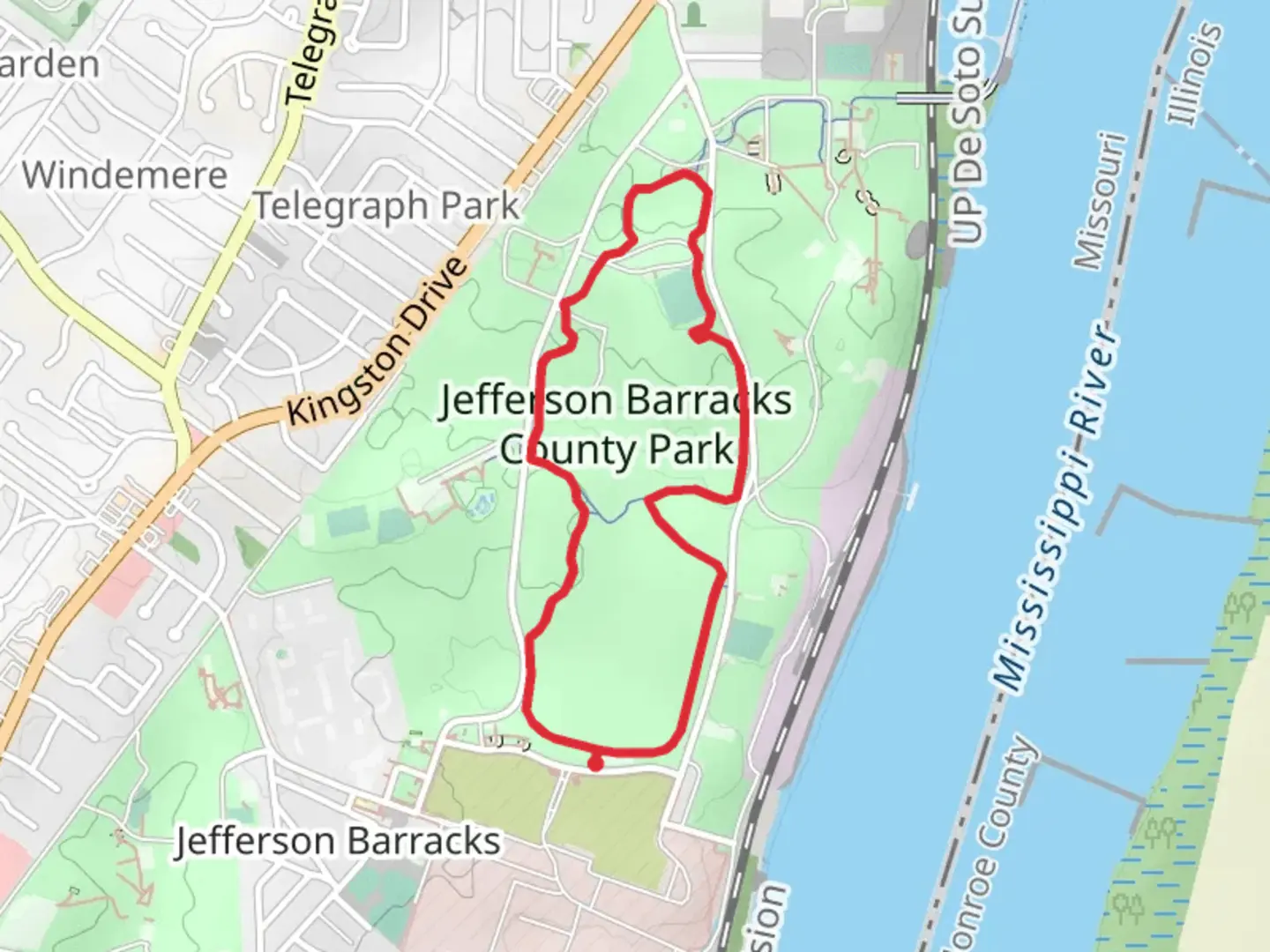 An image depicting the trail Jefferson Barracks County Park Loop and its surrounding area.