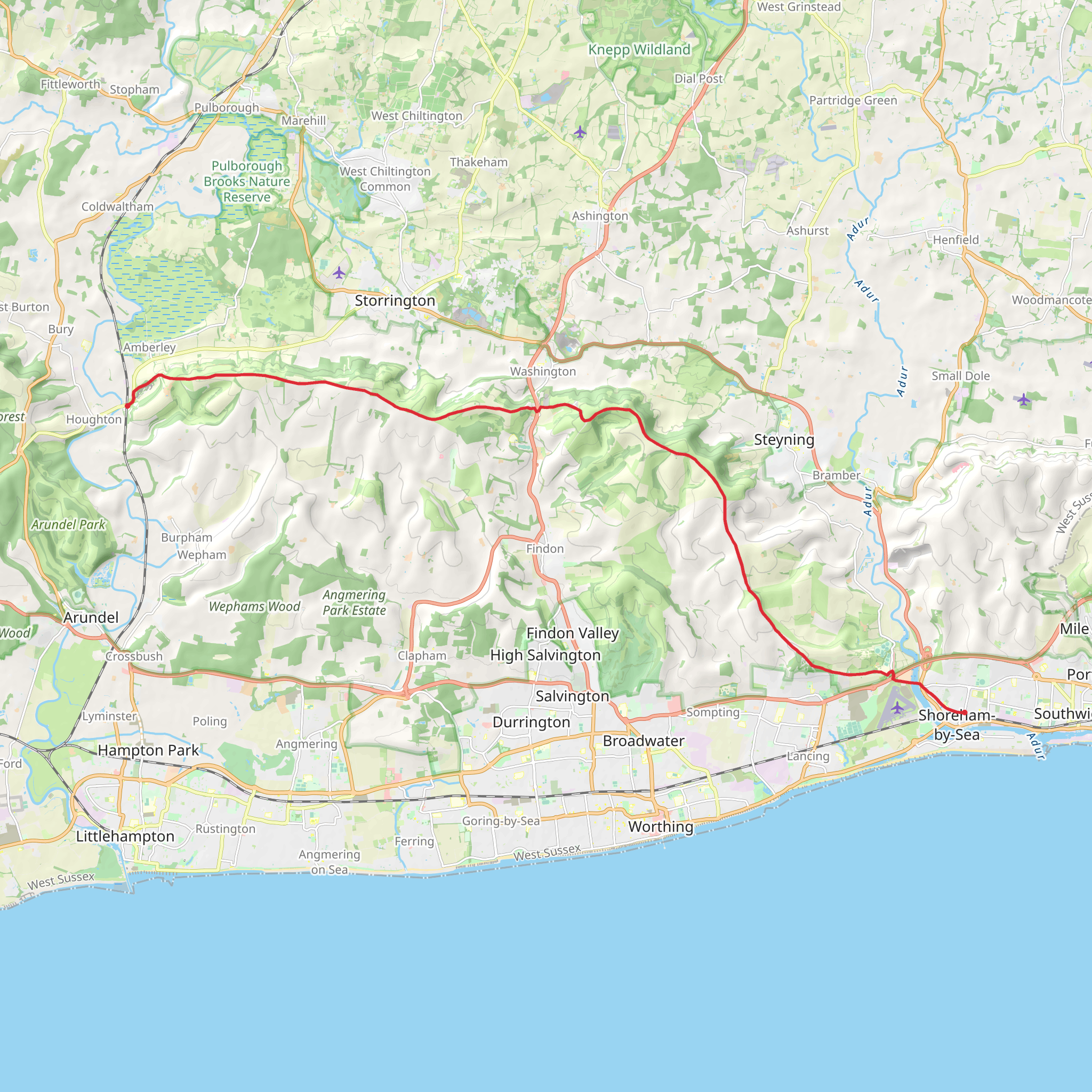 Rackham Hill, Springhead Hill and Old Shoreham Bridge via South Downs Way mobile static map
