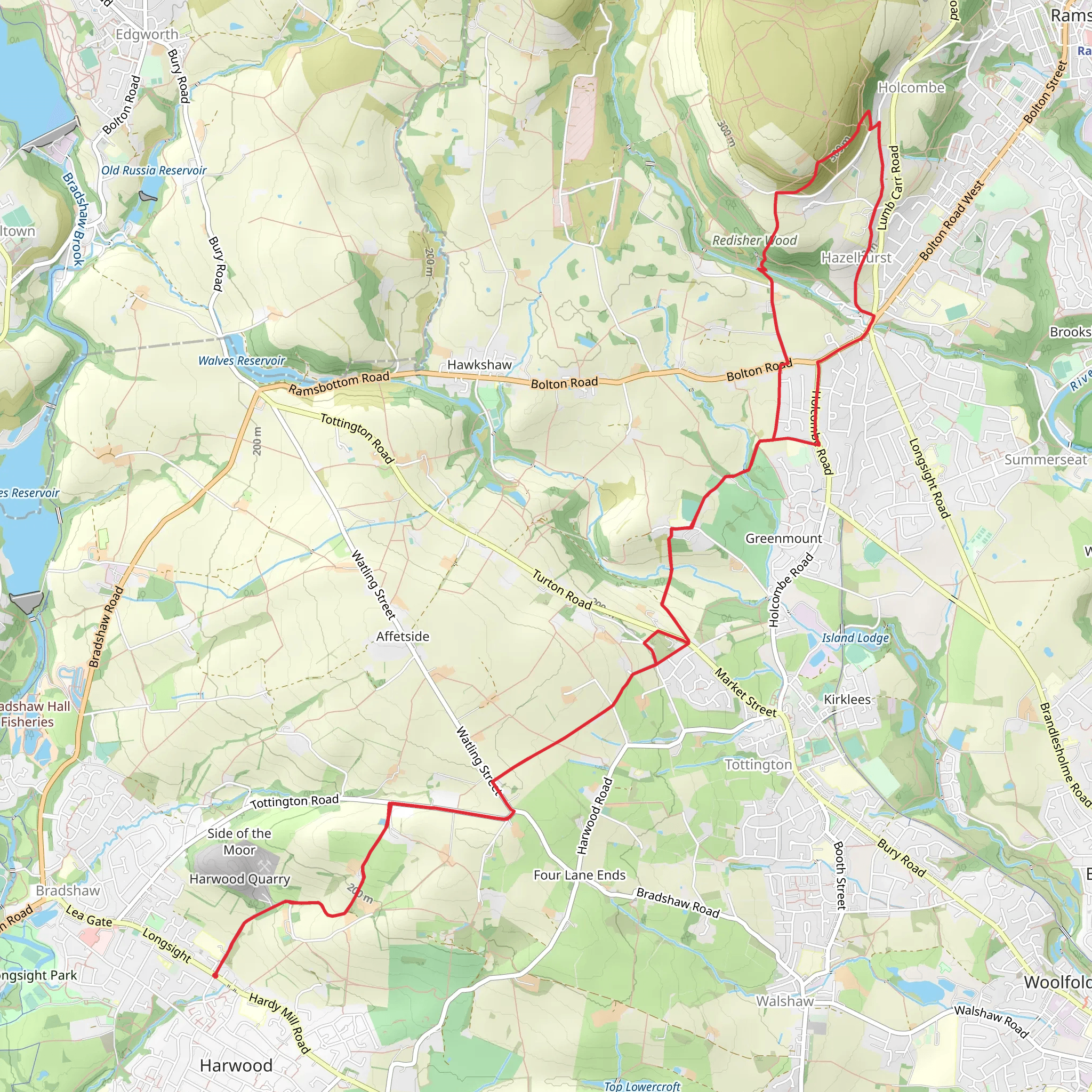 Greenmount and Redisner Wood Nature Reserve from Harwood mobile static map
