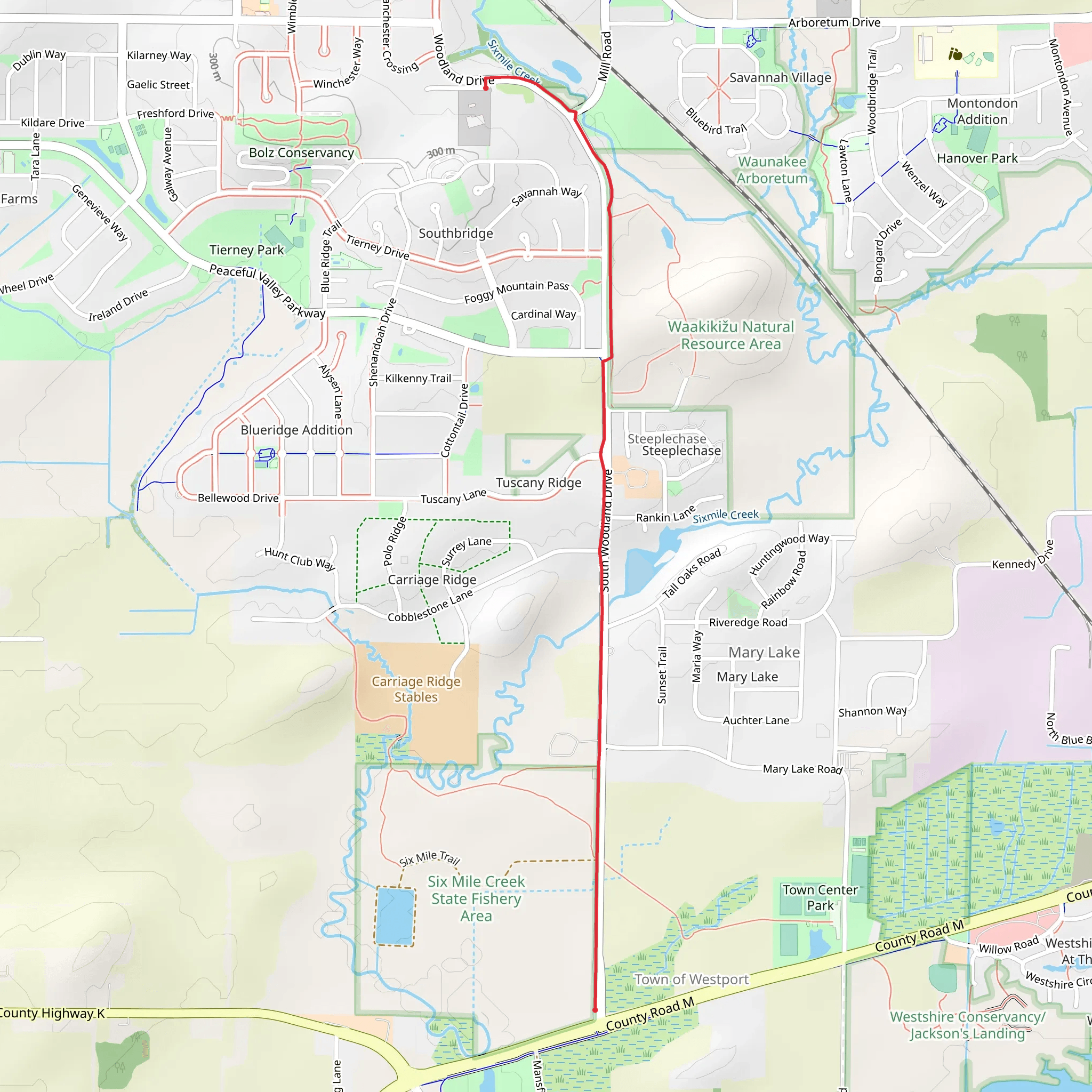 Walk beside Woodland Drive mobile static map