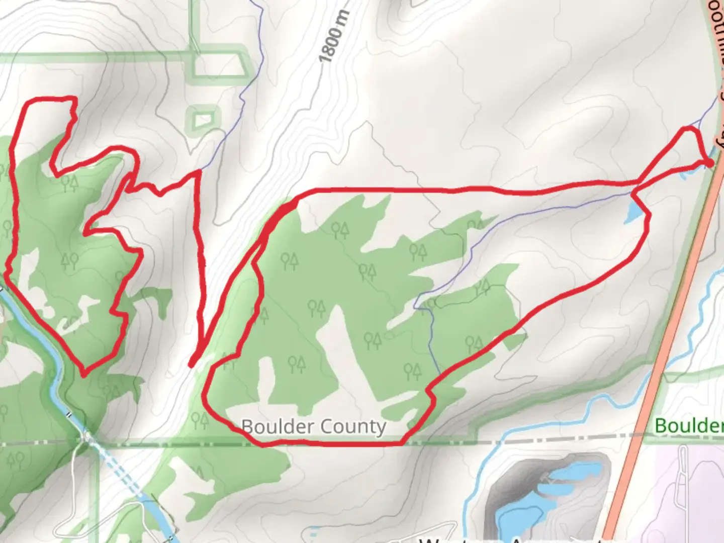 An image depicting the trail FlatIrons Vista North-South and Spring Brook North-South Loop Trail and its surrounding area.