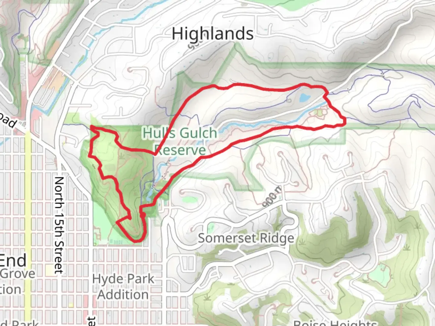 An image depicting the trail Camels Back, gold finch, owl’s roost, red fox loop and its surrounding area.