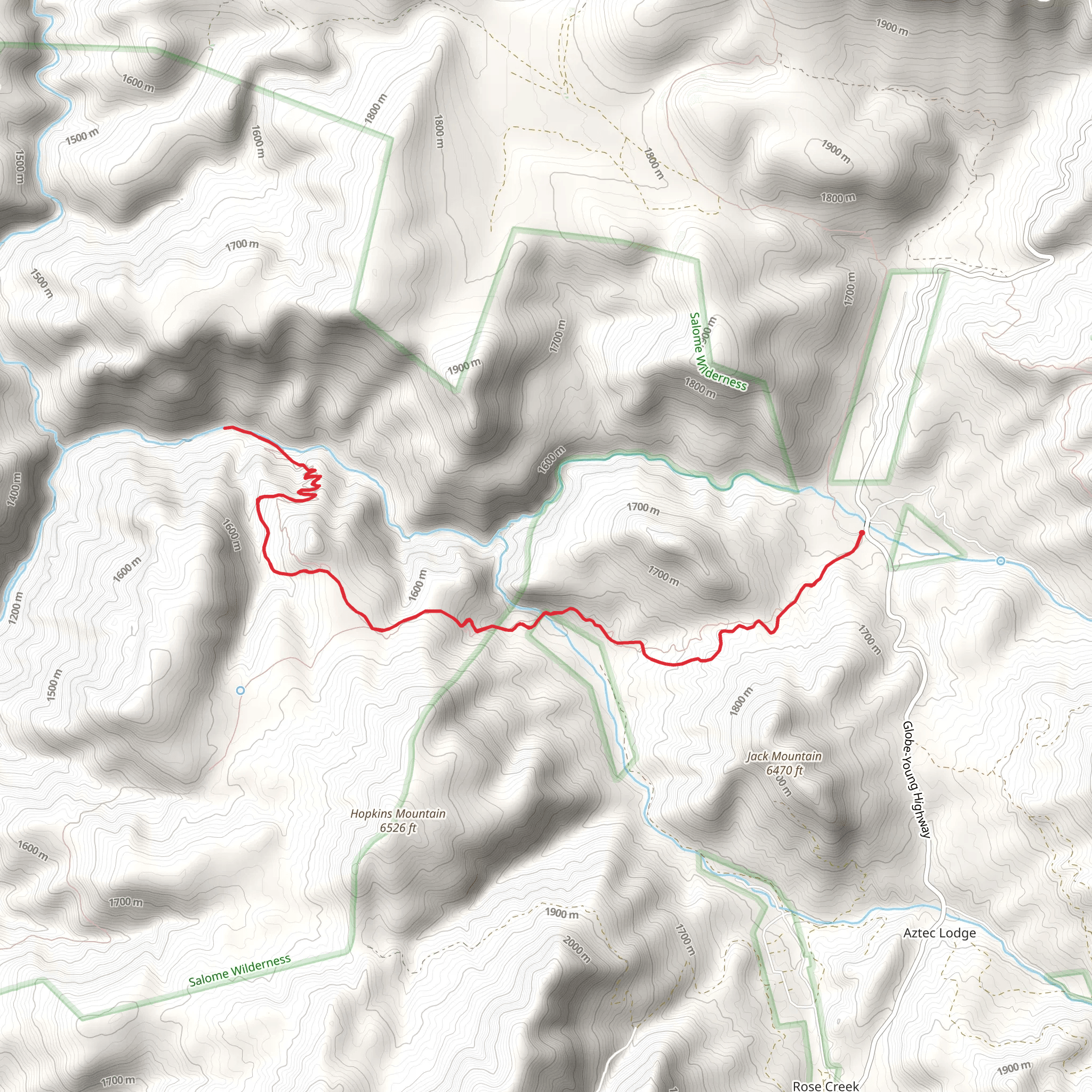 Workman Creek via Hells Hole Trail mobile static map