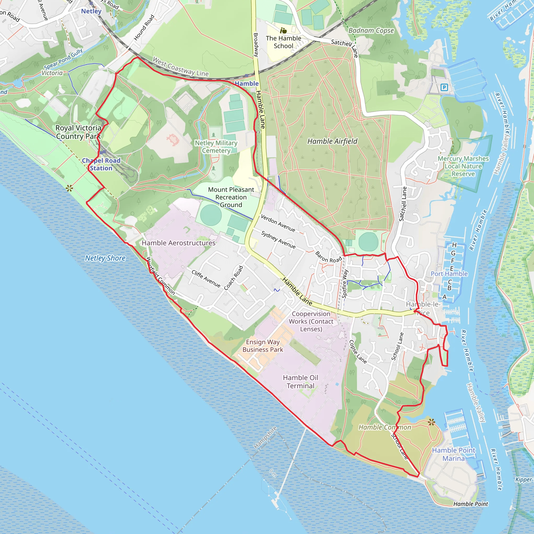Hamble Le Rice and Royal Victoria Country Park Loop mobile static map