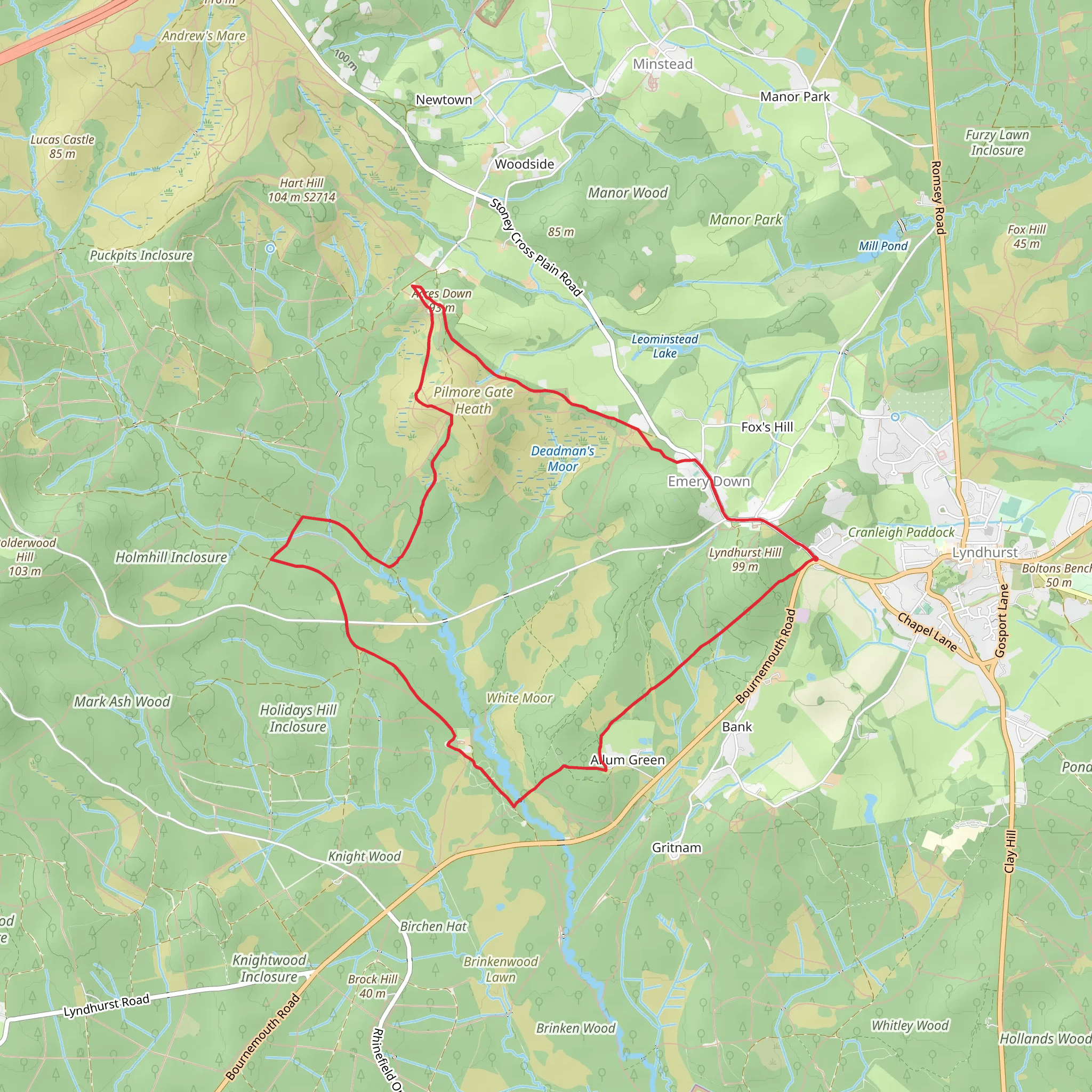 Holidays Hill and Pilmore Gate Heath via Cut Walk mobile static map