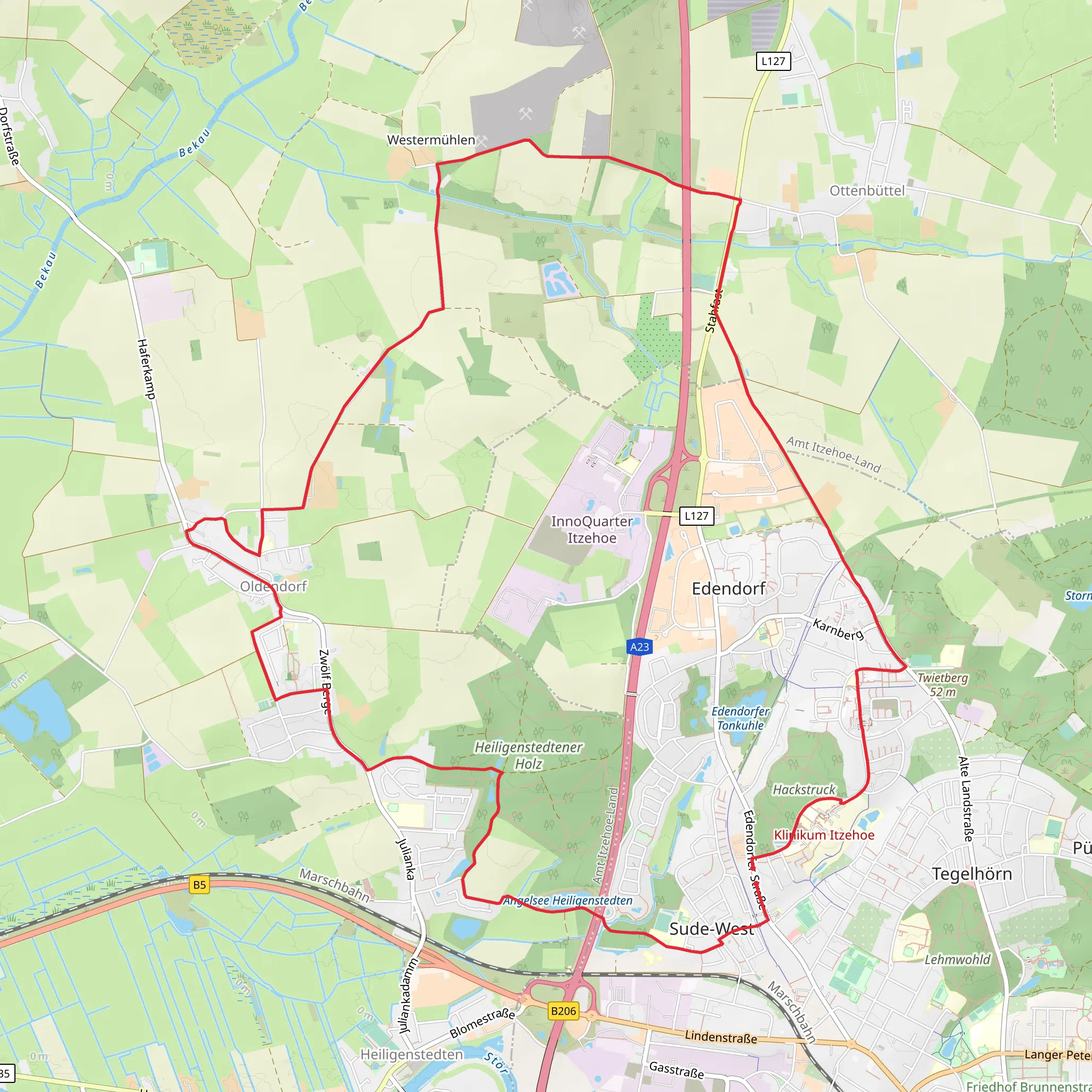 Angelsee Heiligenstedten via Holzhofer Weg mobile static map
