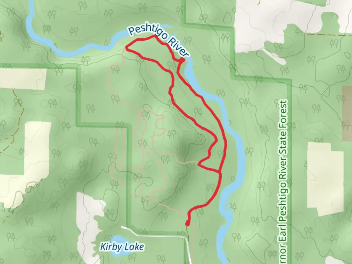 An image depicting the trail Peshtigo River and Aspen Ridge Loop and its surrounding area.