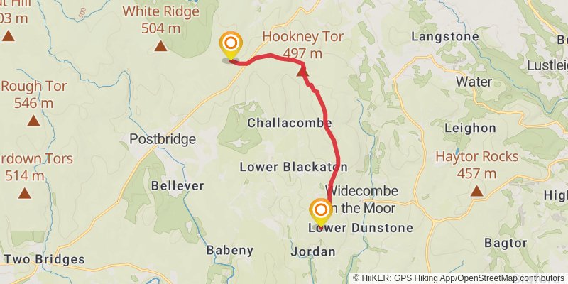Blue Anchor to Widecombe in Moor via the Two Moors Way stage 11 Map