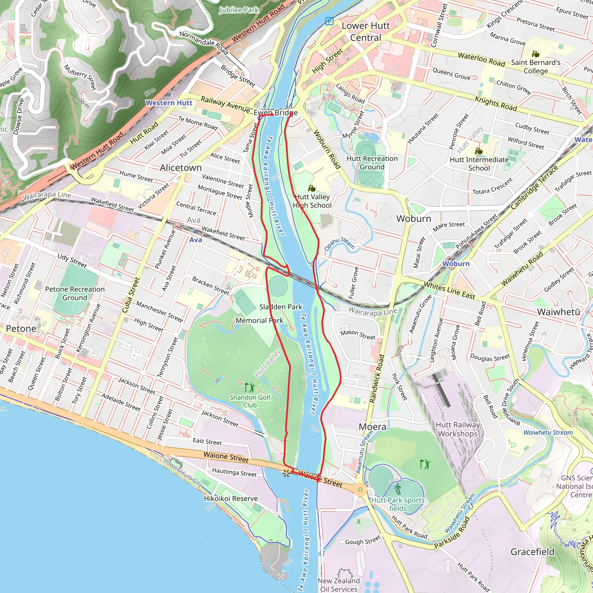 Hutt River Trail - Ewen Bridge to Petone mobile static map