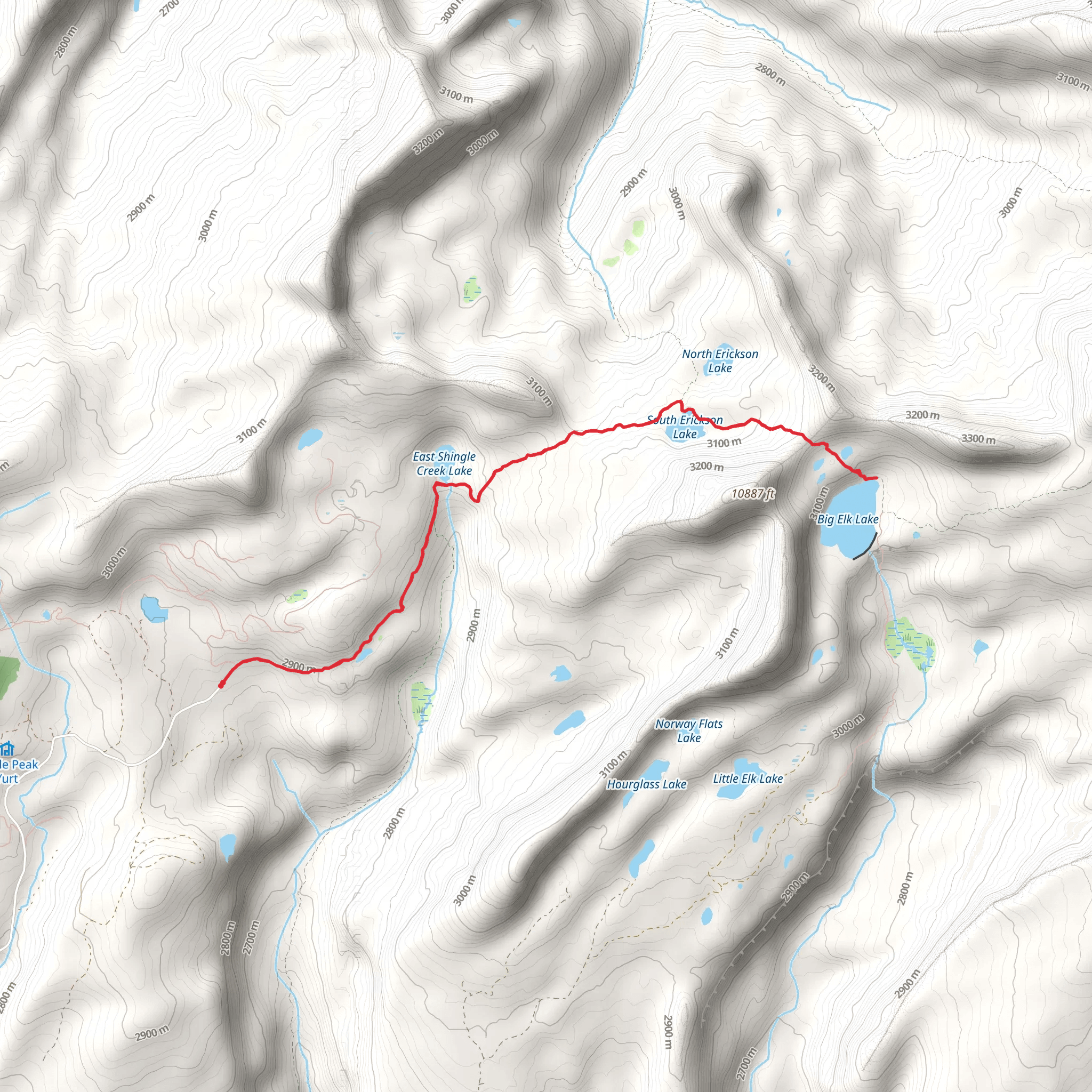 Upper Setting Trail and Big Elk Lake Trail mobile static map