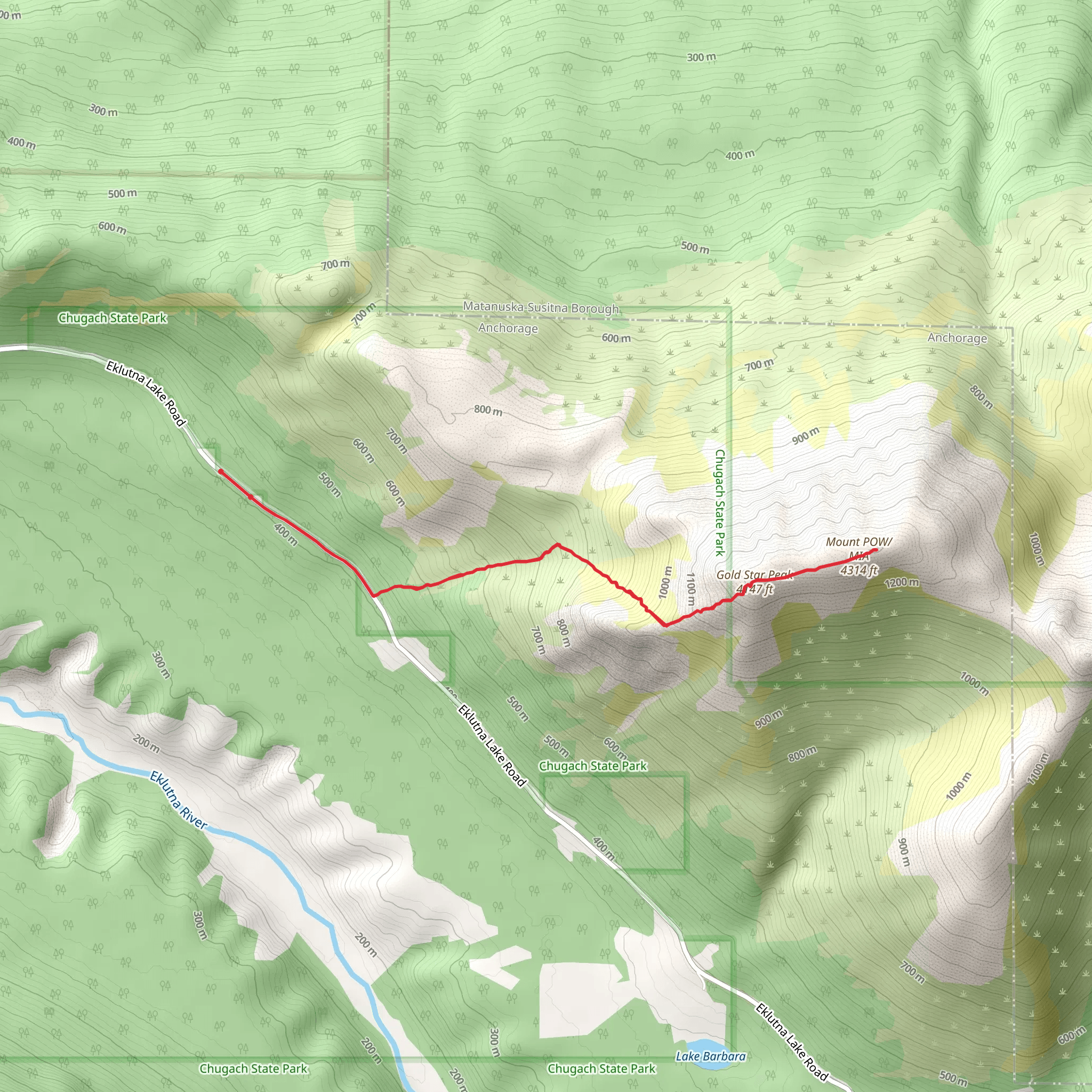 Mount POW-MIA and Gold Star Peak via Eklutna Lake Road mobile static map