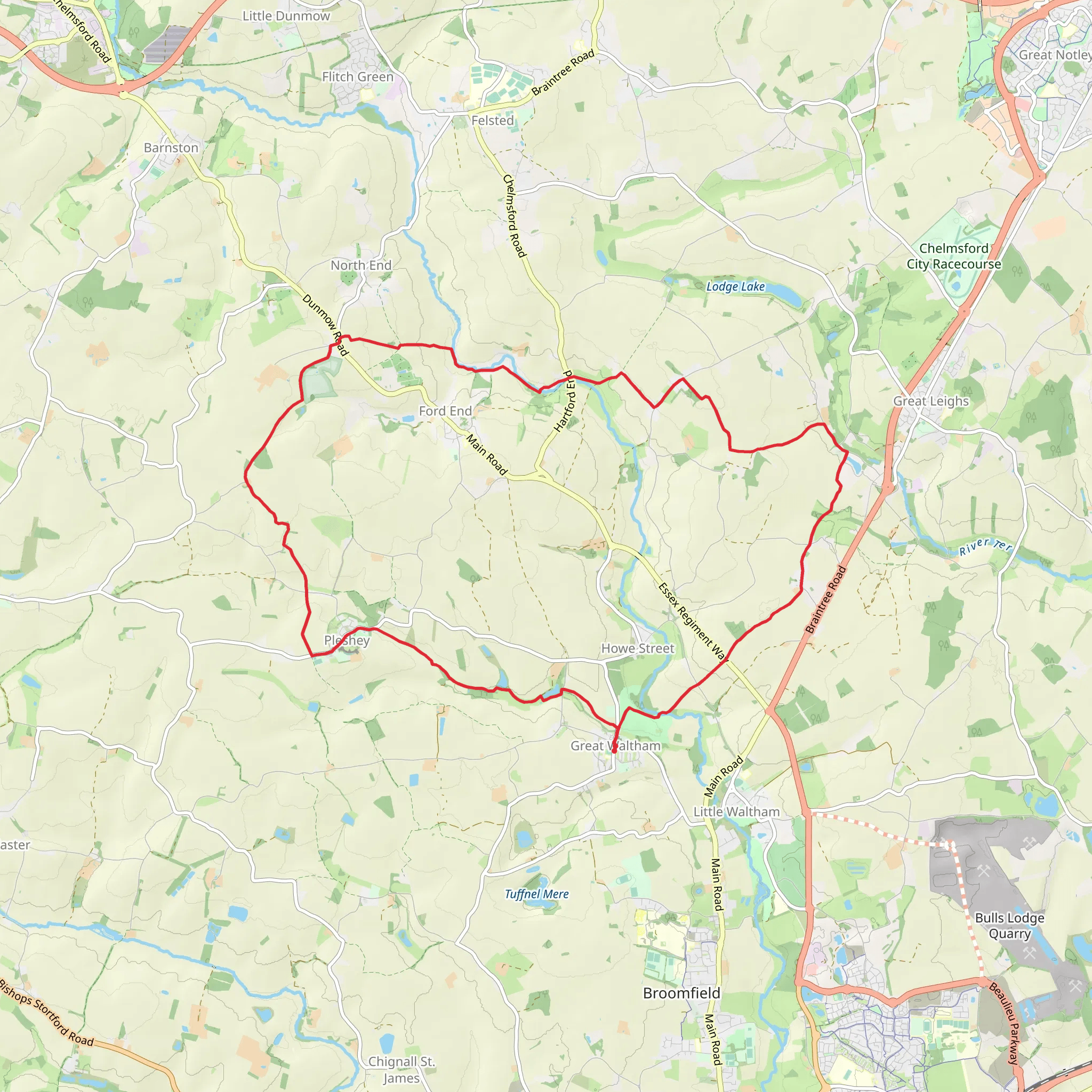 Great Waltham Loop via Essex Way mobile static map