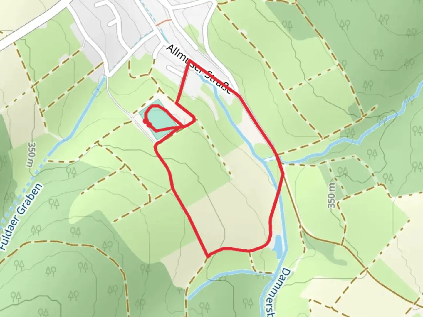 An image depicting the trail Fulda Huenfeld Loop and its surrounding area.