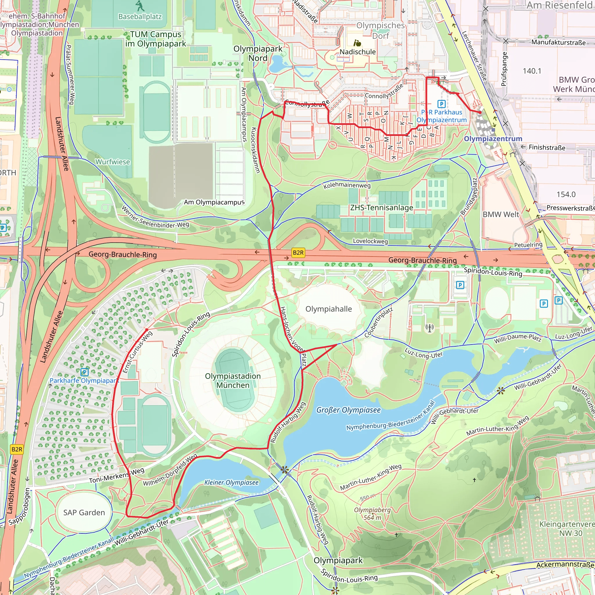 Kleiner Olympiasee via Olympiapark Nord and Ernst-Curtius-Weg mobile static map