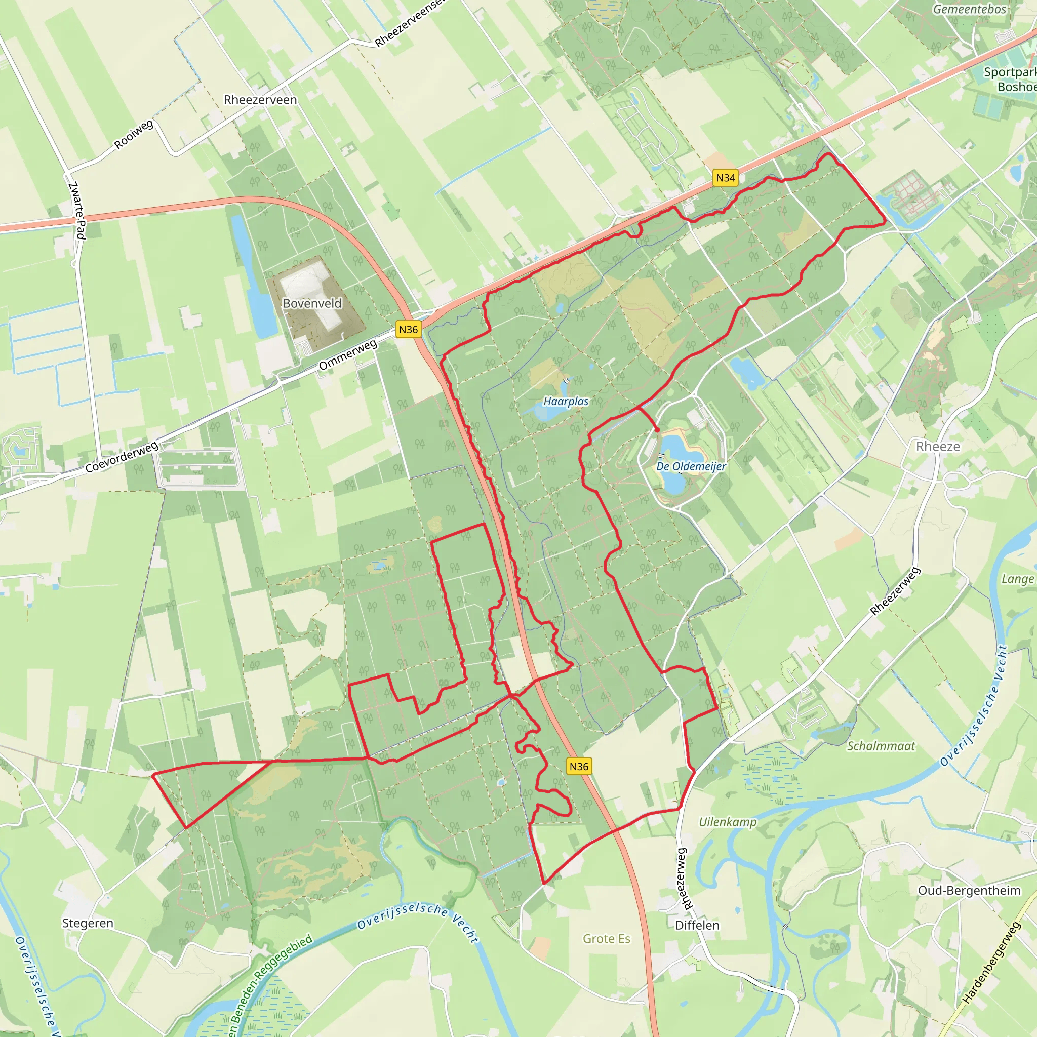 Watersteeg and Karshoek Weg via Kampmans Kuiltjes and Hardenberg mobile static map