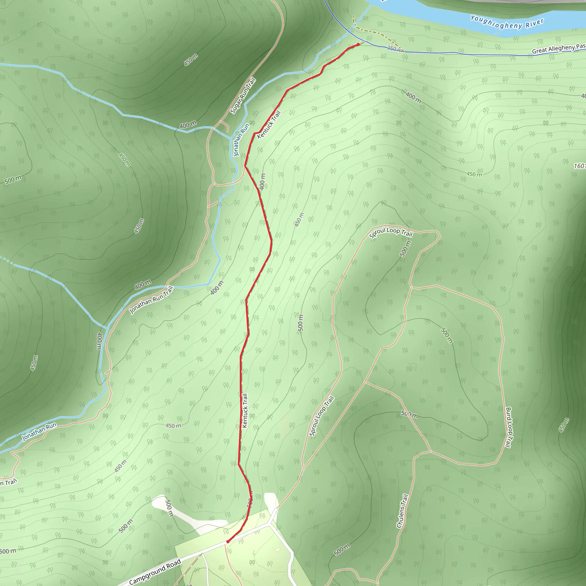 Kentuck Ohiopyle Camp Trail mobile static map
