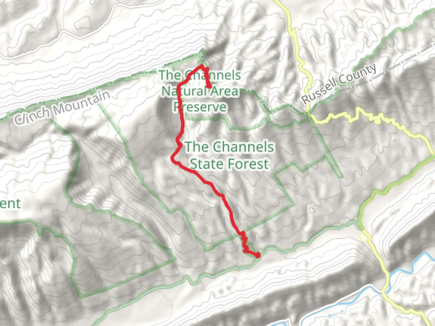 An image depicting the trail Potato Hill Knob and Middle Knob and its surrounding area.