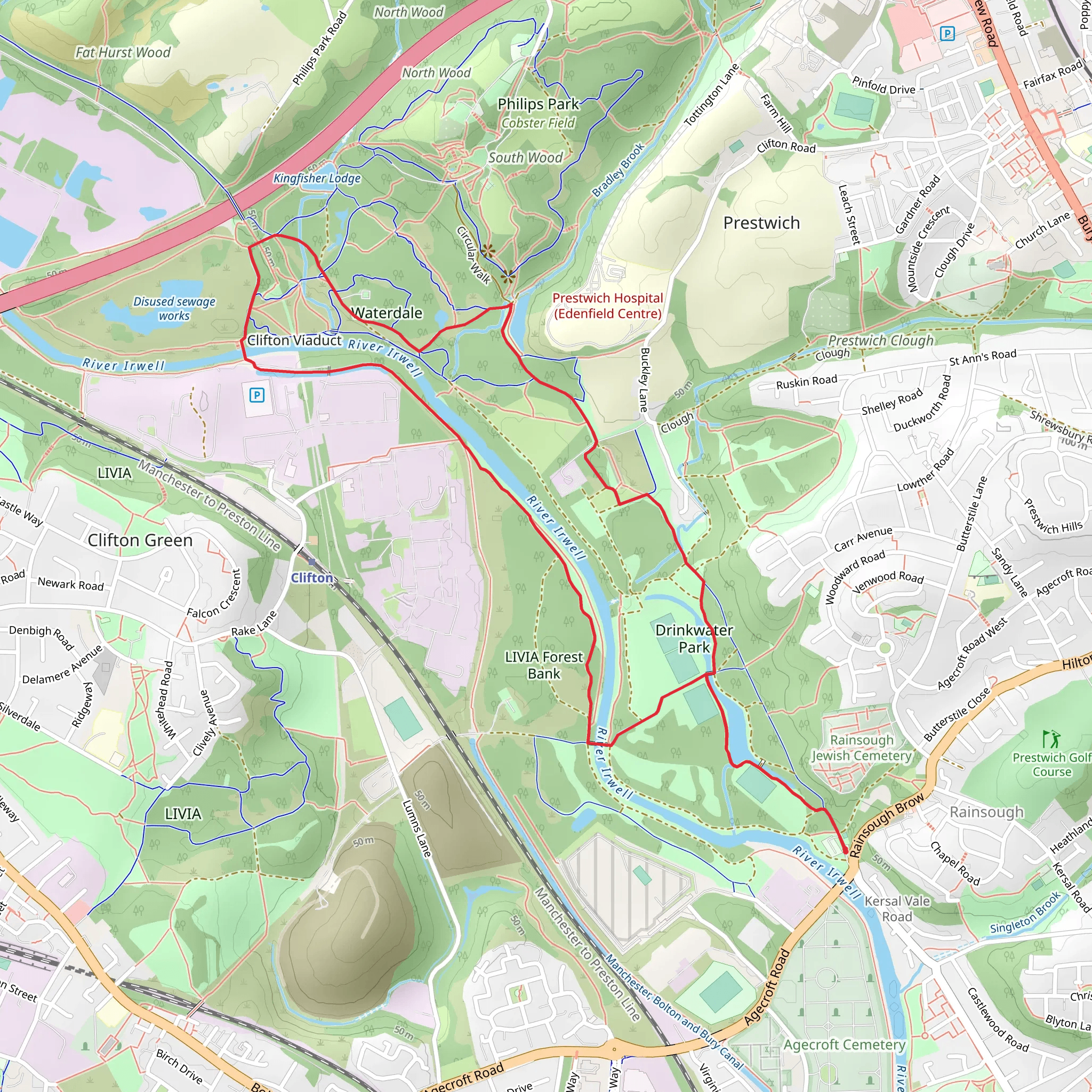 Blue Route and Salford Trail mobile static map